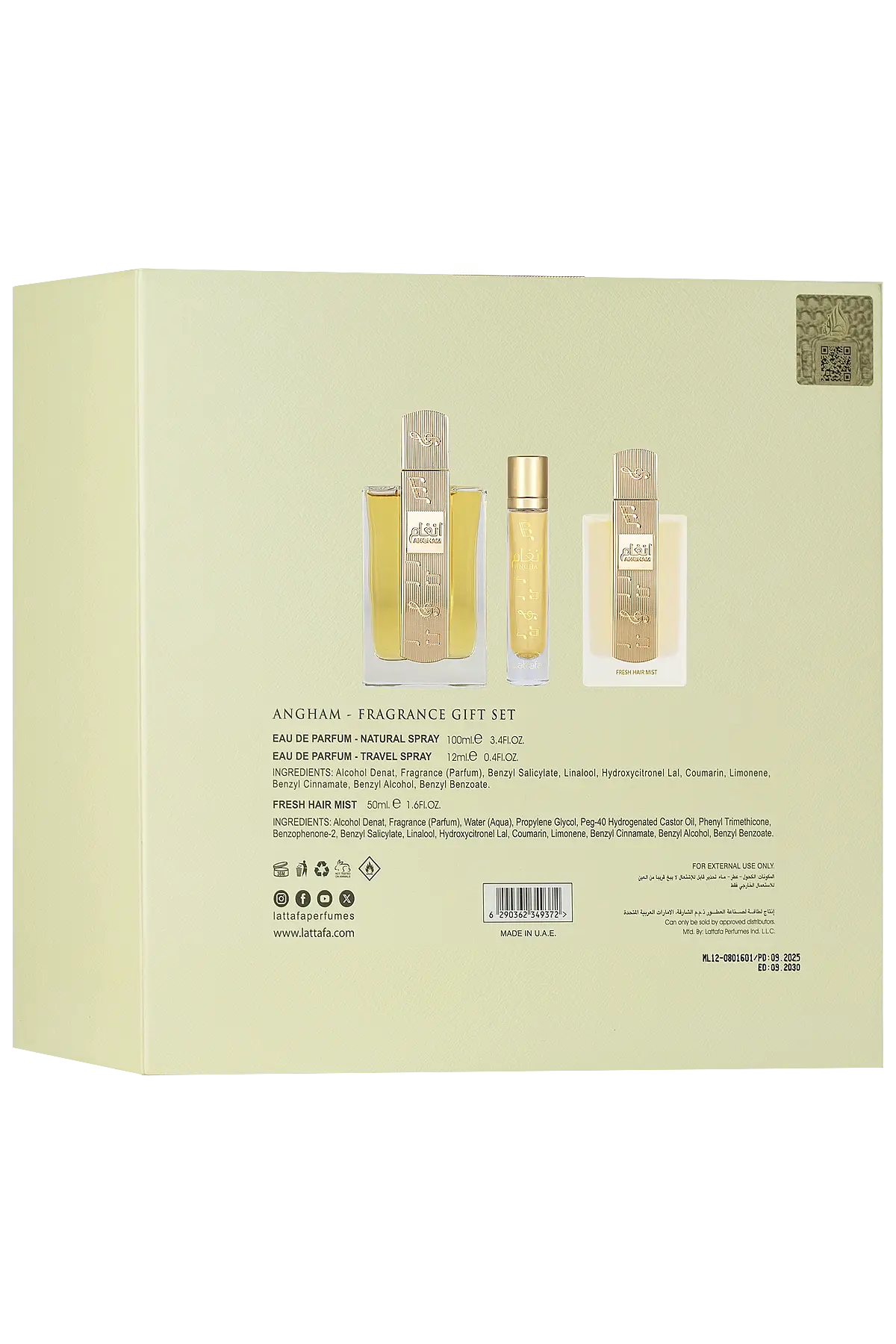Lattafa Angham Gift Set 100 Ml + 12 Ml + 50 Ml Hairmist Kadın Set - 3