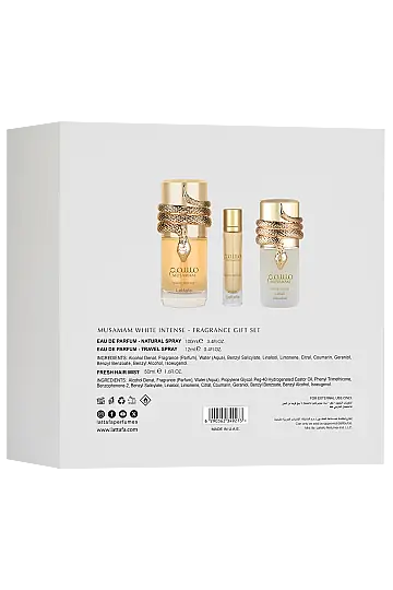 Lattafa Musamam White Intense Gift Set 100 Ml + 12 Ml + 50 Ml Hairmist Unisex Set - 3