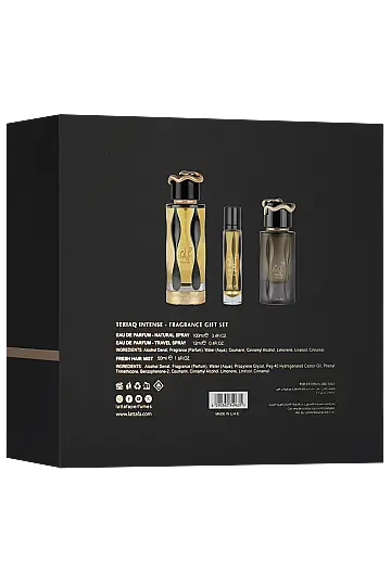 Lattafa  Teriaq Intense Gift Set 100 Ml + 12 Ml + 50 Ml Hairmist Unisex Set - 3